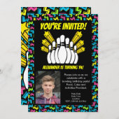 レトロスターズ フォト ボウリング パーティー 誕生日 招待状 (正面/裏面)