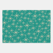 レトロスターバストモダン、ミッドベージュ、オレンジ、ティール(緑がかった色) ラッピングペーパーシート (正面3)