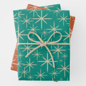 レトロスターバストモダン、ミッドベージュ、オレンジ、ティール(緑がかった色) ラッピングペーパーシート (インサイチュ)