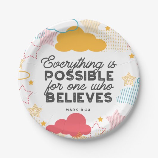 レトロスターリースカイアートパターンとバイブルの詩 ペーパープレート (正面)