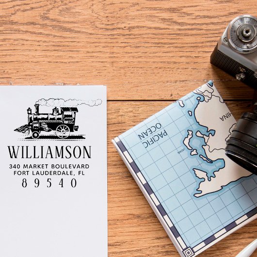 レトロスチームトレインファミリー名差出人住所 セルフインキングスタンプ