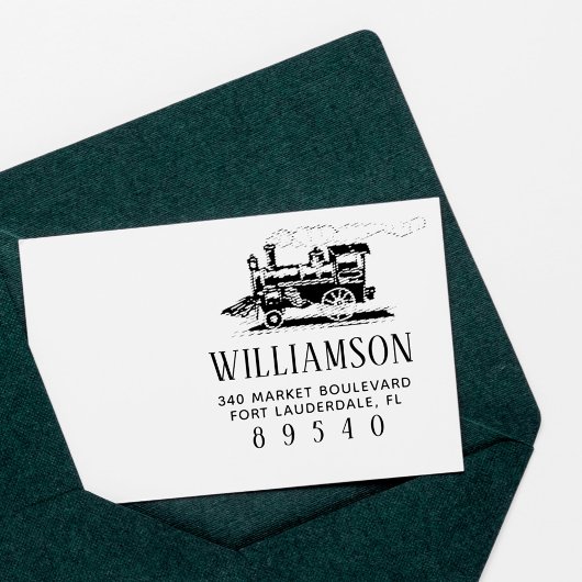 レトロスチームトレインファミリー名差出人住所 ラバースタンプ