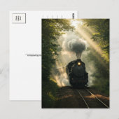 レトロスチームトレインフォレストサマーサンライトハガキ ポストカード (正面/裏面)