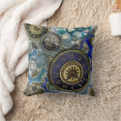 レトロスチームパンククッション時計ギアコグブルー クッション (ブランケット)