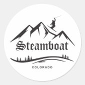 レトロスチームボートマウンテンスキーサンセットフード付きスウェットシャツ ラウンドシール (正面)