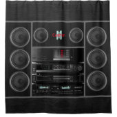 レトロステレオシステムブラック シャワーカーテン (正面)