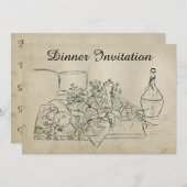 レトロステンド紙リハーサルディナーロブスターワイン 招待状 (正面/裏面)