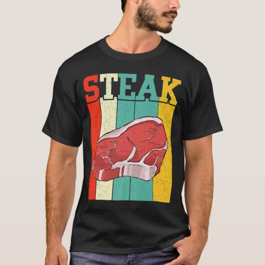 レトロステーキ生肉食牛牛焼き Tシャツ (正面)