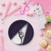 レトロステージマイク ペーパープレート (パーティー)