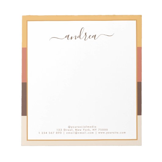 レトロストライプおよびカスタムビジネス名ジオメトリ ノートパッド (正面)