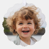 レトロストライプと写真 – Peace Love Joy Green オーナメントカード (正面)