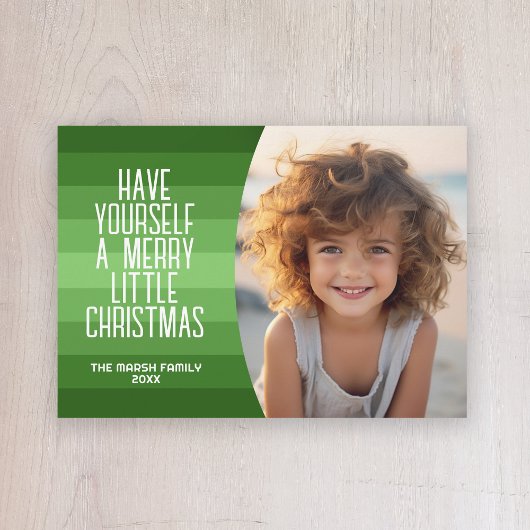 レトロストライプと湾曲した写真 – クリスマスグリーン シーズンカード