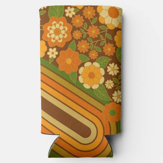 レトロストライプと花ファンキー付き名前をカスタムする スリム缶クーラー (裏面)