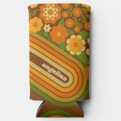 レトロストライプと花ファンキー付き名前をカスタムする スリム缶クーラー (正面)