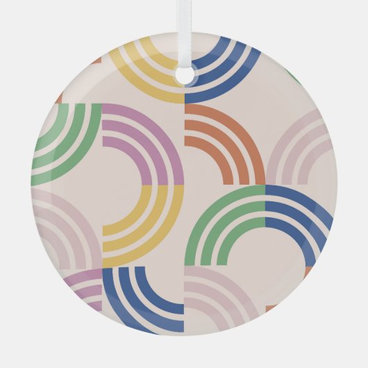 レトロストライプのカーブのジオメトリ背景 ガラスオーナメント (正面)