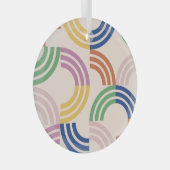 レトロストライプのカーブのジオメトリ背景 ガラスオーナメント (正面右)