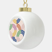 レトロストライプのカーブのジオメトリ背景 セラミックボールオーナメント (右)