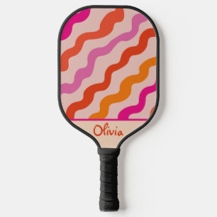 レトロストライプのヴィンテージ波ピンクレッドオレンジカスタム色 ピックルボールラケット