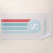 レトロストライプの名前（赤と青） ビーチタオル (正面)