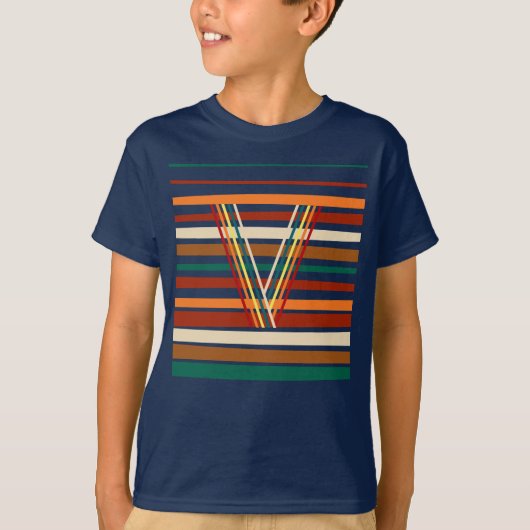 レトロストライプの夏のレディース・キッズ服 Tシャツ (正面)