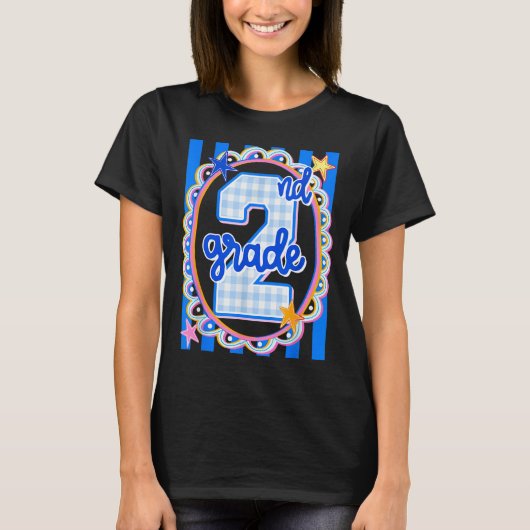 レトロストライプの小学2年生担任 2年生 バック Tシャツ (正面)