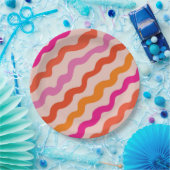 レトロストライプの抽象芸術波ピンク赤オレンジ ペーパープレート (パーティー)