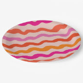 レトロストライプの抽象芸術波ピンク赤オレンジ ペーパープレート (アングル)