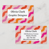 レトロストライプの抽象芸術波ピンク赤カスタム色 名刺 (正面/裏面)