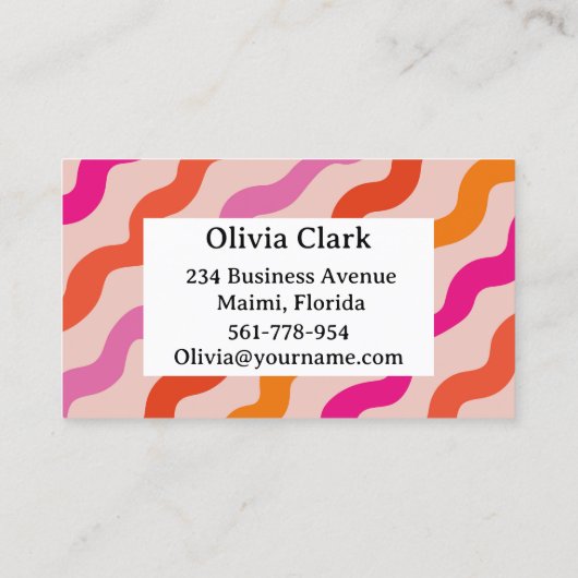 レトロストライプの抽象芸術波ピンク赤カスタム色 名刺 (裏面)