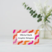 レトロストライプの抽象芸術波ピンク赤カスタム色 名刺 (スタンド正面)