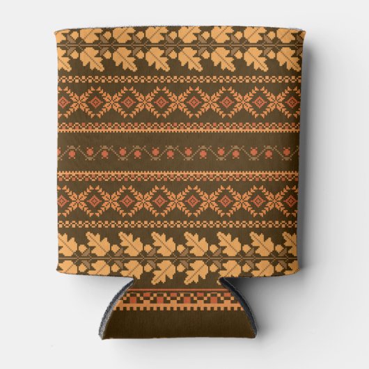 レトロストライプの秋クロスステッチ 缶クーラー (正面)