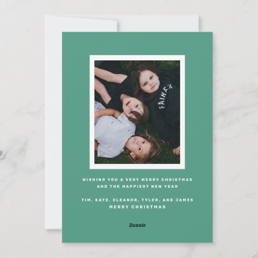 レトロストライプの色合い緑のフォトクリスマス シーズンカード (裏面)