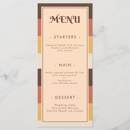 レトロストライプの70年代60年代70年代Groovy結婚の メニュー (正面)