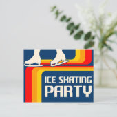 レトロストライプアイススケートで滑るパーティの招待状 インビテーションポストカード (スタンド正面)