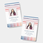 レトロストライプクレヨン先生社員 バッジ (正面＆裏面)