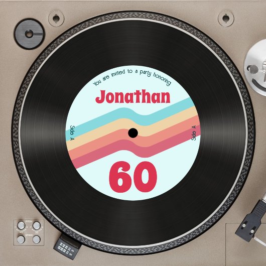 レトロストライプグルーヴィ60th誕生日ミュージックレコード 招待状
