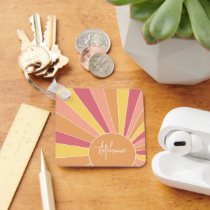 レトロストライプサンライズ – パステルレインボースクリプト名 キーホルダー