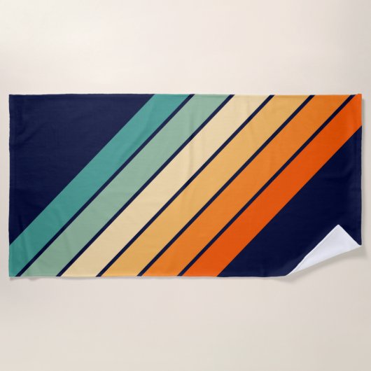 レトロストライプスタイリッシュ線70ストライプのs 80sデザイン ビーチタオル (正面)