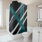 レトロストライプズシェードオブグレーフォレストグリーンブラック シャワーカーテン (インサイチュ)