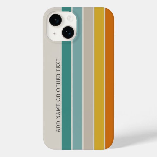 レトロストライプティール（緑がかった色）オレンジ色の金ゴールドサイド文字名 Case-Mate iPhoneケース (裏面)