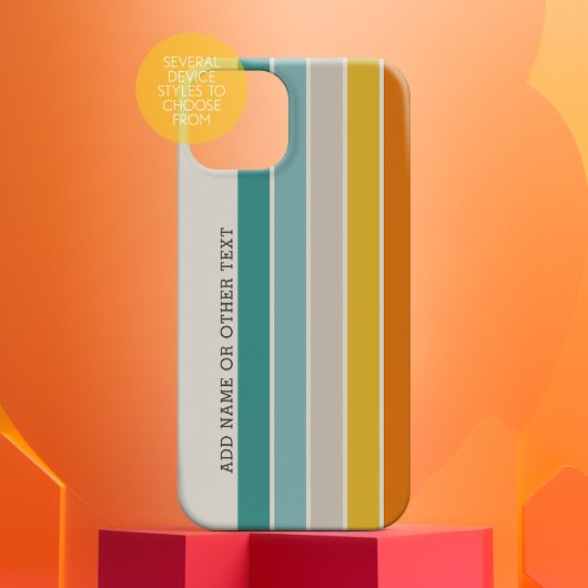 レトロストライプティール(緑がかった色)オレンジ色の金ゴールドサイド文字名 Case-Mate iPhoneケース