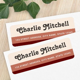 レトロストライプテラコッタタン褐色差出人住所 ラベル