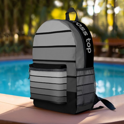 レトロストライプパターンブラックグレーヴィンテージビア プリントバックパック