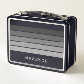 レトロストライプパターンブラックグレーヴィンテージビア メタルランチボックス (裏面)