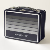 レトロストライプパターンブラックグレーヴィンテージビア メタルランチボックス (正面)