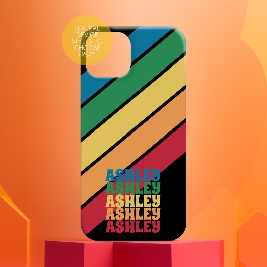 レトロストライプパターンレインボースタック名 Case-Mate iPhoneケース