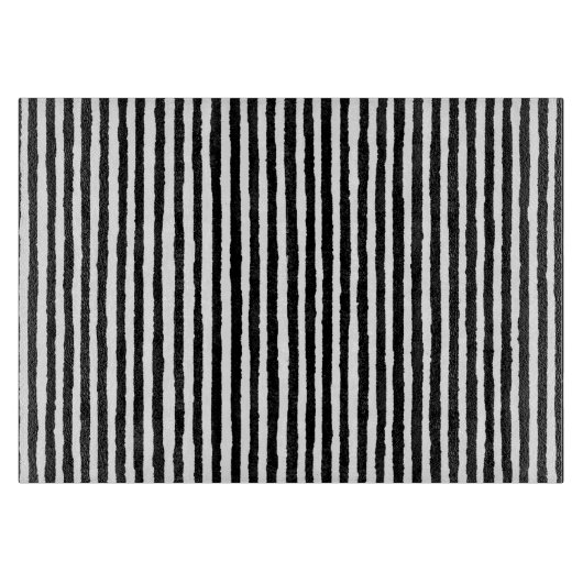 レトロストライプパターン縦白黒BW カッティングボード (正面)