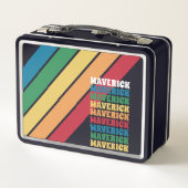 レトロストライプパターン – レインボーカラーのスタック名 メタルランチボックス (裏面)