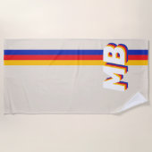 レトロストライプパーソナライズされたイニシャルモノグラム ビーチタオル (正面)