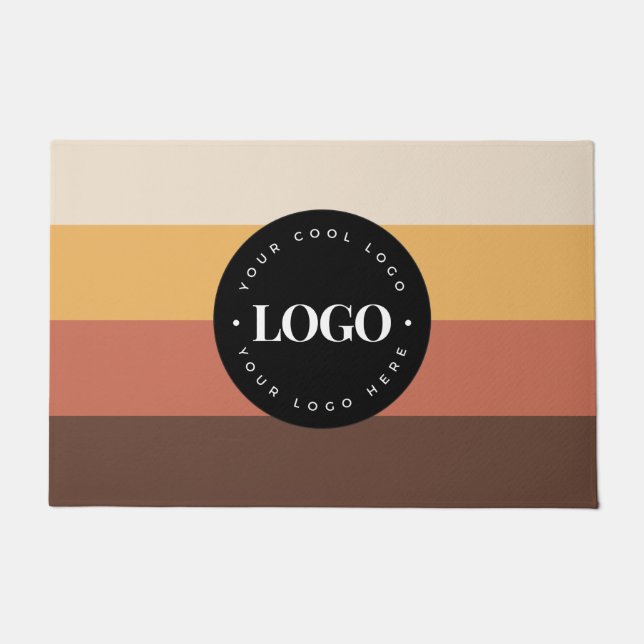 レトロストライプビジネス会社のロゴウェルカム60s 70 ドアマット (正面)